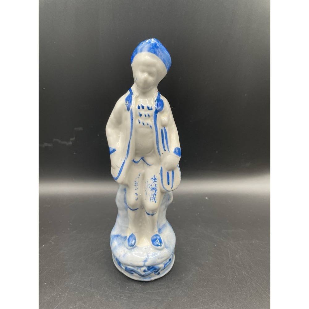 Vtg 1930s Victorian Era Chinoiserie Hand-Painted Figurine/Blue & White Boy